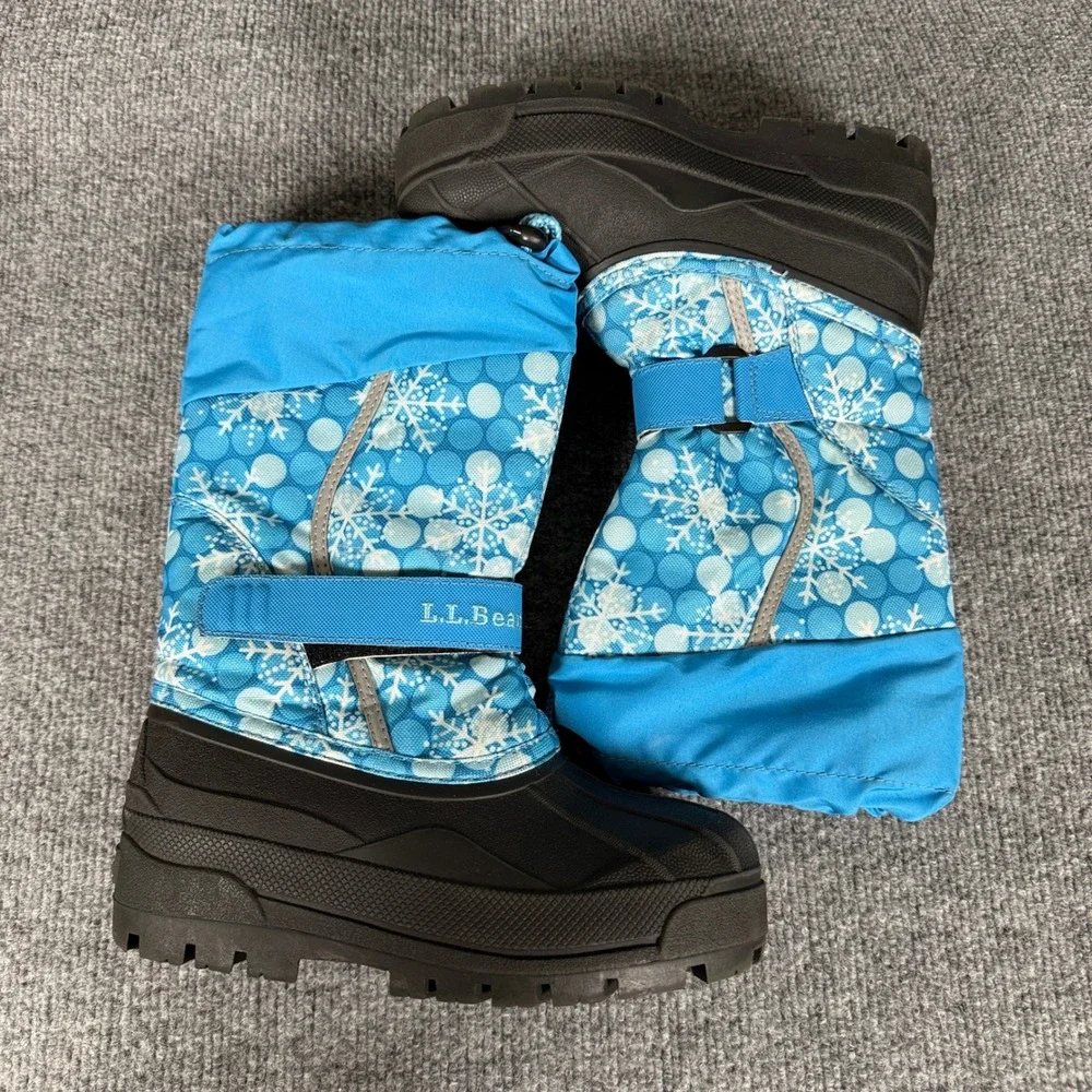 L.L.‎ Bean Unisex Kids 1 Snow Boots Blue Black Snowflakes Insulated Winter Shoes
